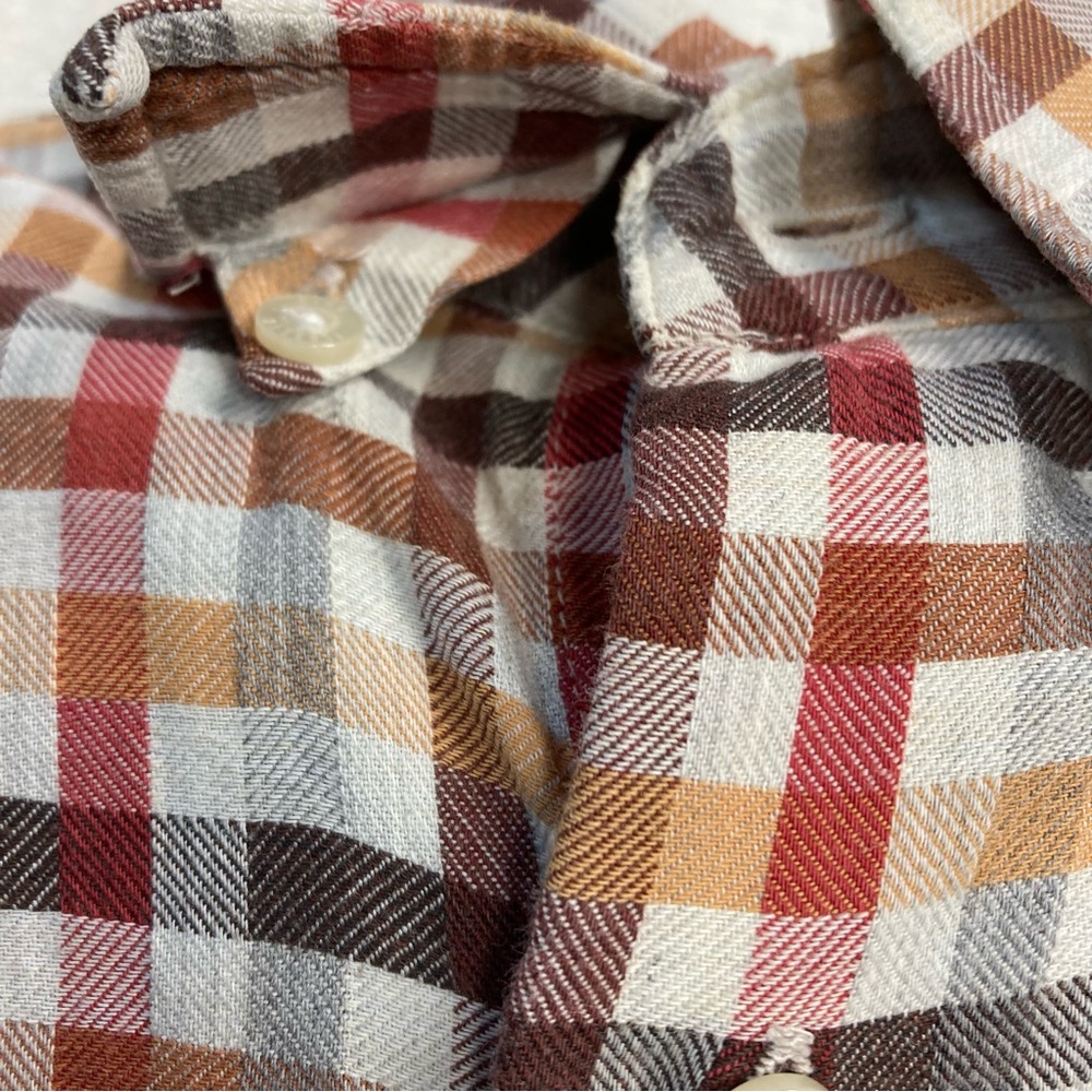 Alan Flusser Shirt Size M Brown, Gold, And Rust Plaid - Picture 8 of 8